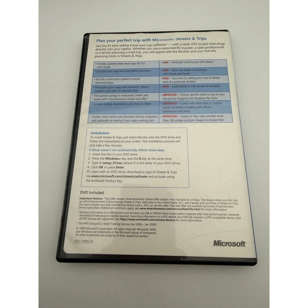 Microsoft Streets & Trips 2010 PC Software DVD X15-74495-01 No Locator Module